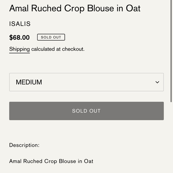 Isalis Amal Ruched Crop Top - Oat NWT Sold Out - Picture 7 of 10